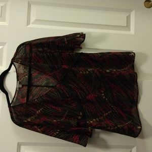 XL Sheer Back Top with Red and Beige designs.